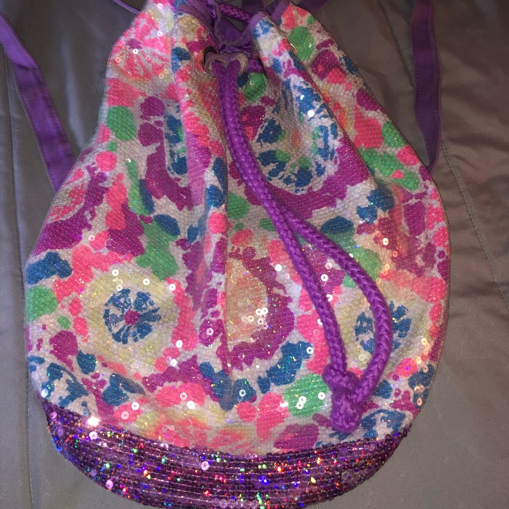 Purple Rainbow Camo pattern drawstring backpack